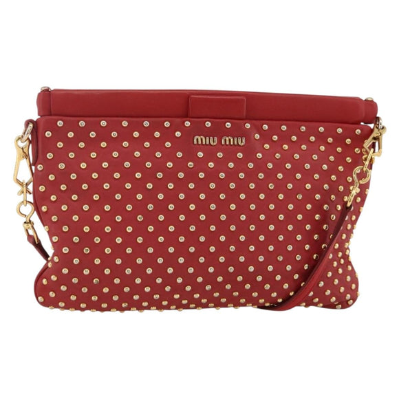 Miu Miu Shoulder Bag Leather Red Gold Auth AMZ577A
