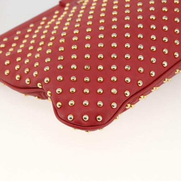 Miu Miu Shoulder Bag Leather Red Gold Auth AMZ577A
