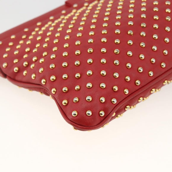 Miu Miu Shoulder Bag Leather Red Gold Auth AMZ577A