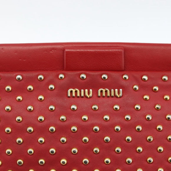 Miu Miu Shoulder Bag Leather Red Gold Auth AMZ577A