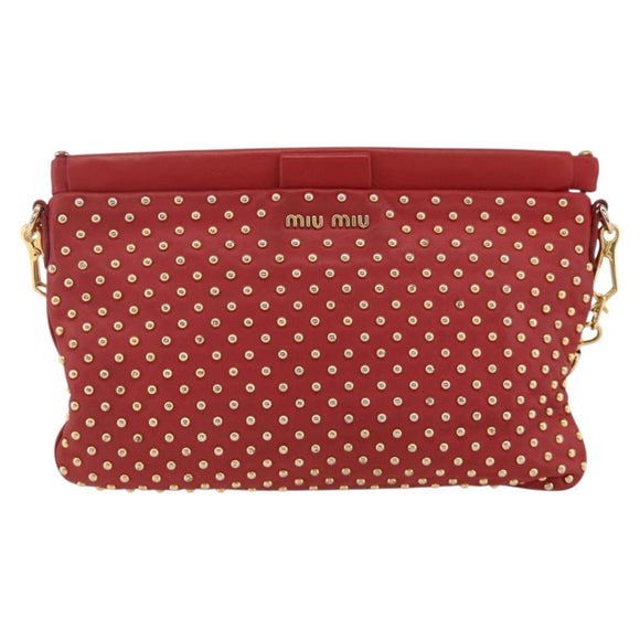 Miu Miu Shoulder Bag Leather Red Gold Auth AMZ577A