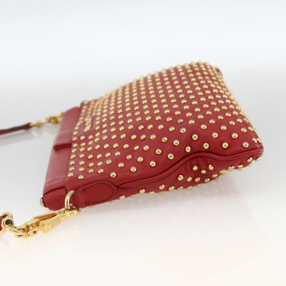 Miu Miu Shoulder Bag Leather Red Gold Auth AMZ577A