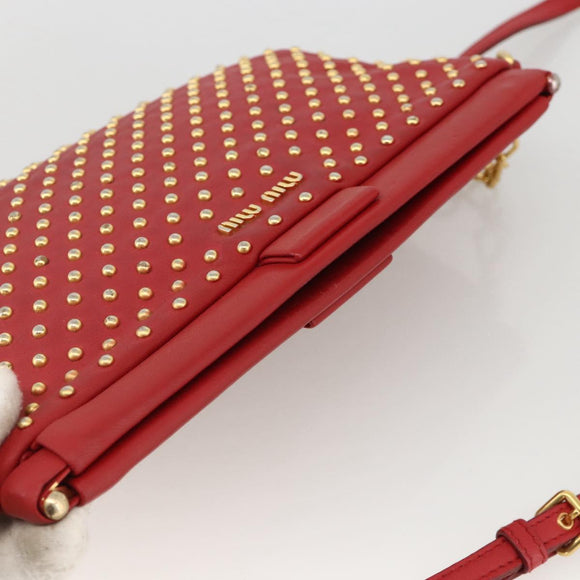 Miu Miu Shoulder Bag Leather Red Gold Auth AMZ577A