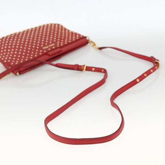 Miu Miu Shoulder Bag Leather Red Gold Auth AMZ577A