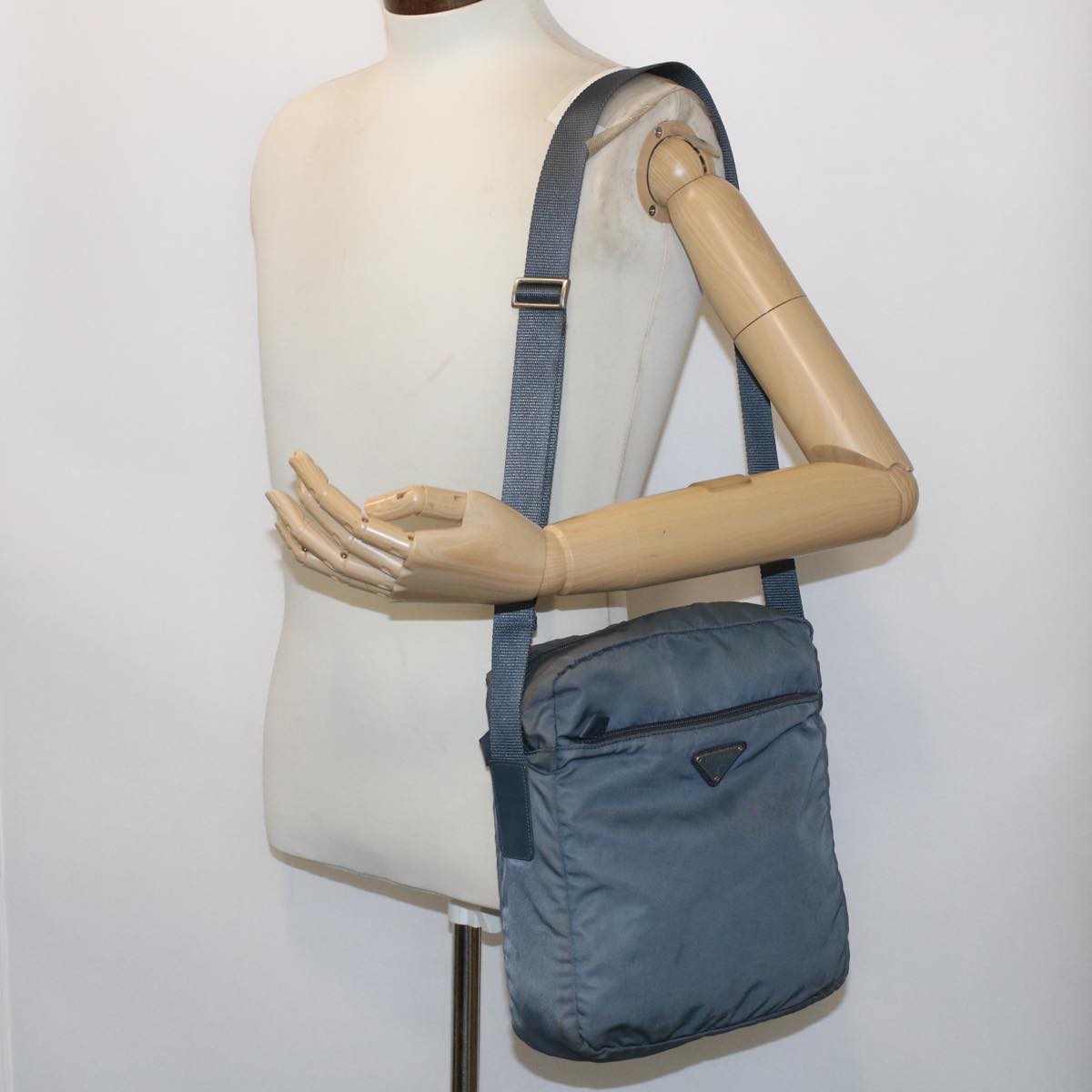 PRADA Shoulder Bag Nylon Blue Gray Auth ar10003