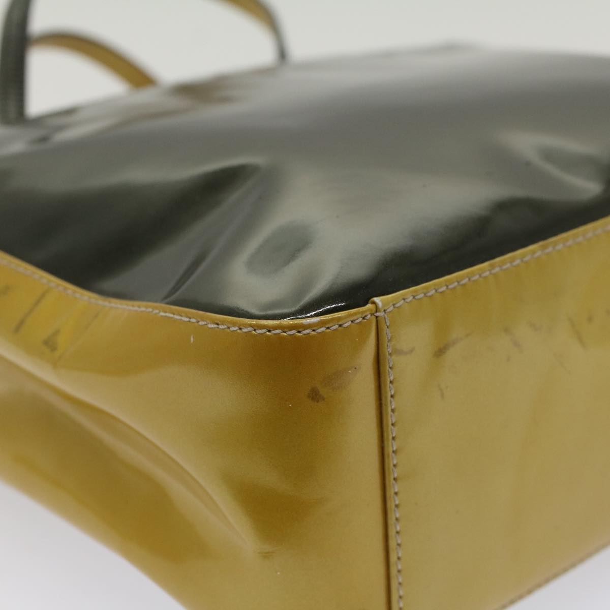 PRADA Hand Bag Patent leather Khaki Auth ar10017B
