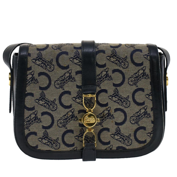 CELINE C Macadam Canvas Shoulder Bag Navy Auth ar10062