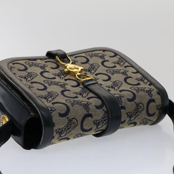 CELINE C Macadam Canvas Shoulder Bag Navy Auth ar10062