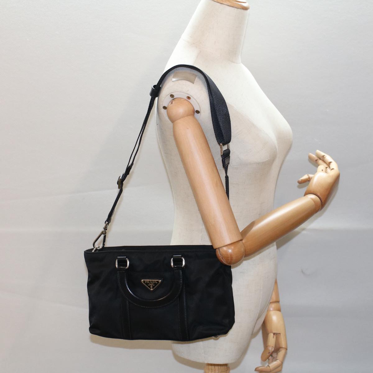 PRADA Hand Bag Nylon 2way Black Auth ar10090