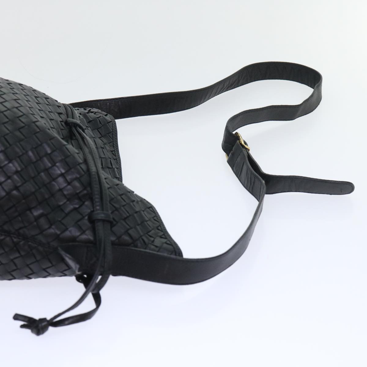 BOTTEGAVENETA INTRECCIATO Shoulder Bag Vintage Leather Black Auth ar10196