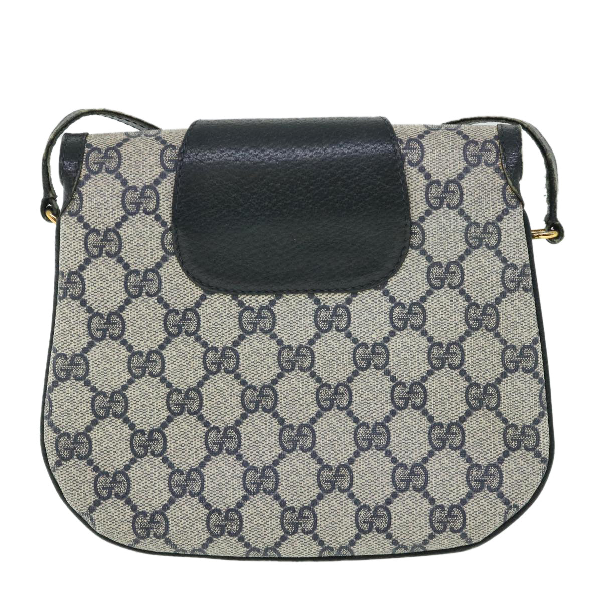 GUCCI GG Canvas Shoulder Bag PVC Leather Gray Navy 10 02 031 Auth ar10216