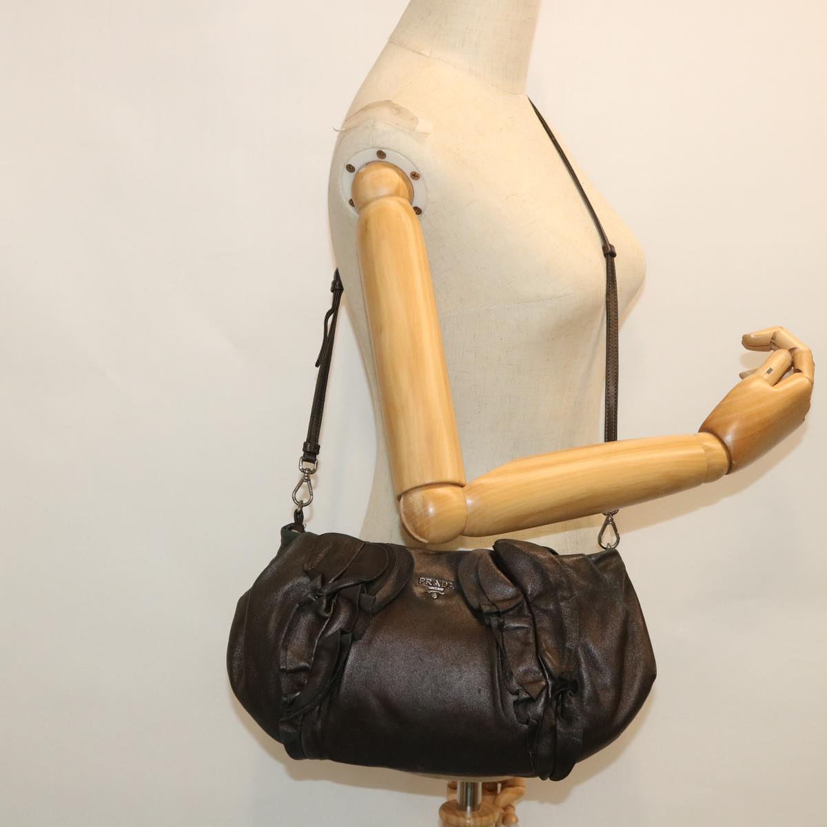 PRADA Shoulder Bag Leather Brown Auth ar10239