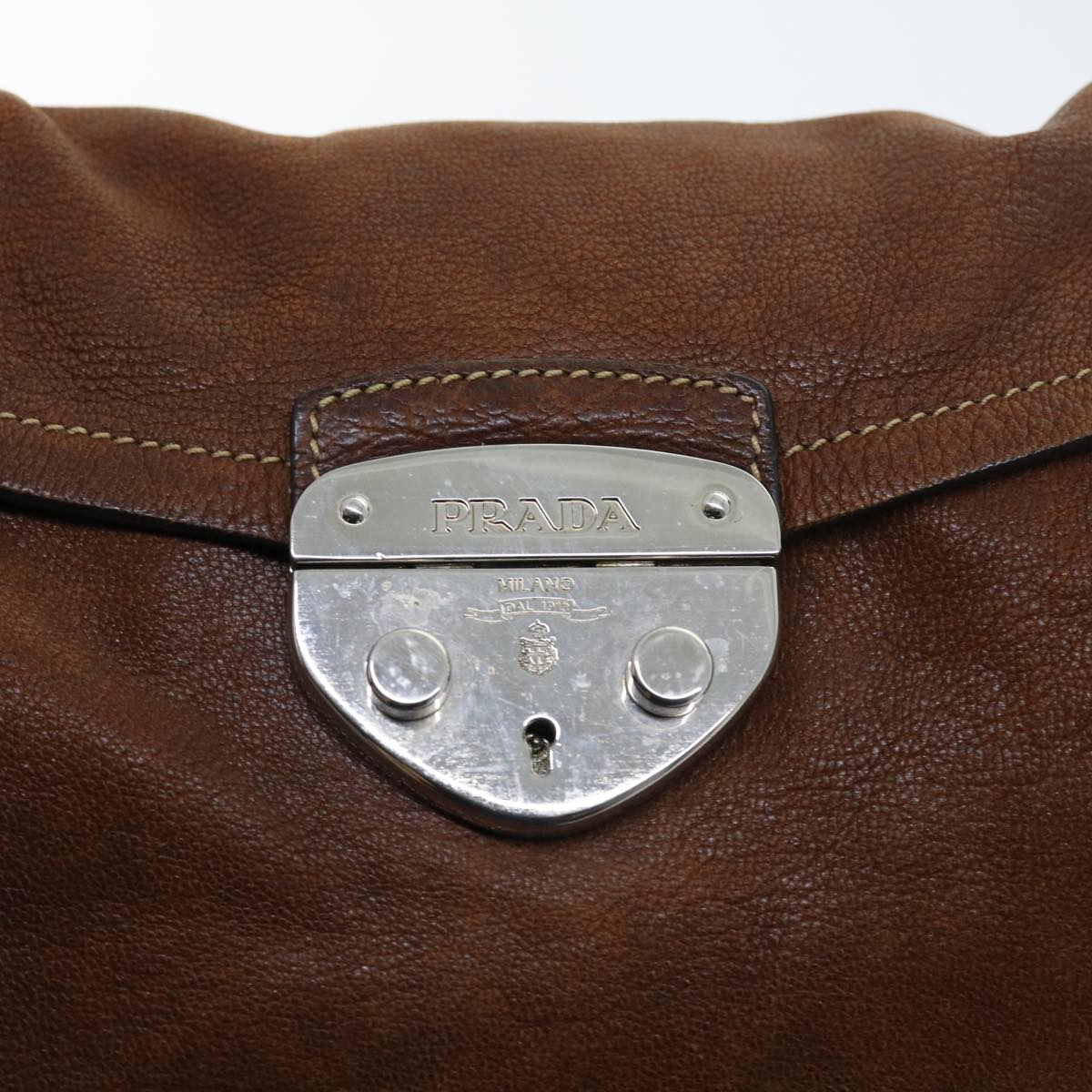 PRADA Shoulder Bag Leather Brown Auth ar10240