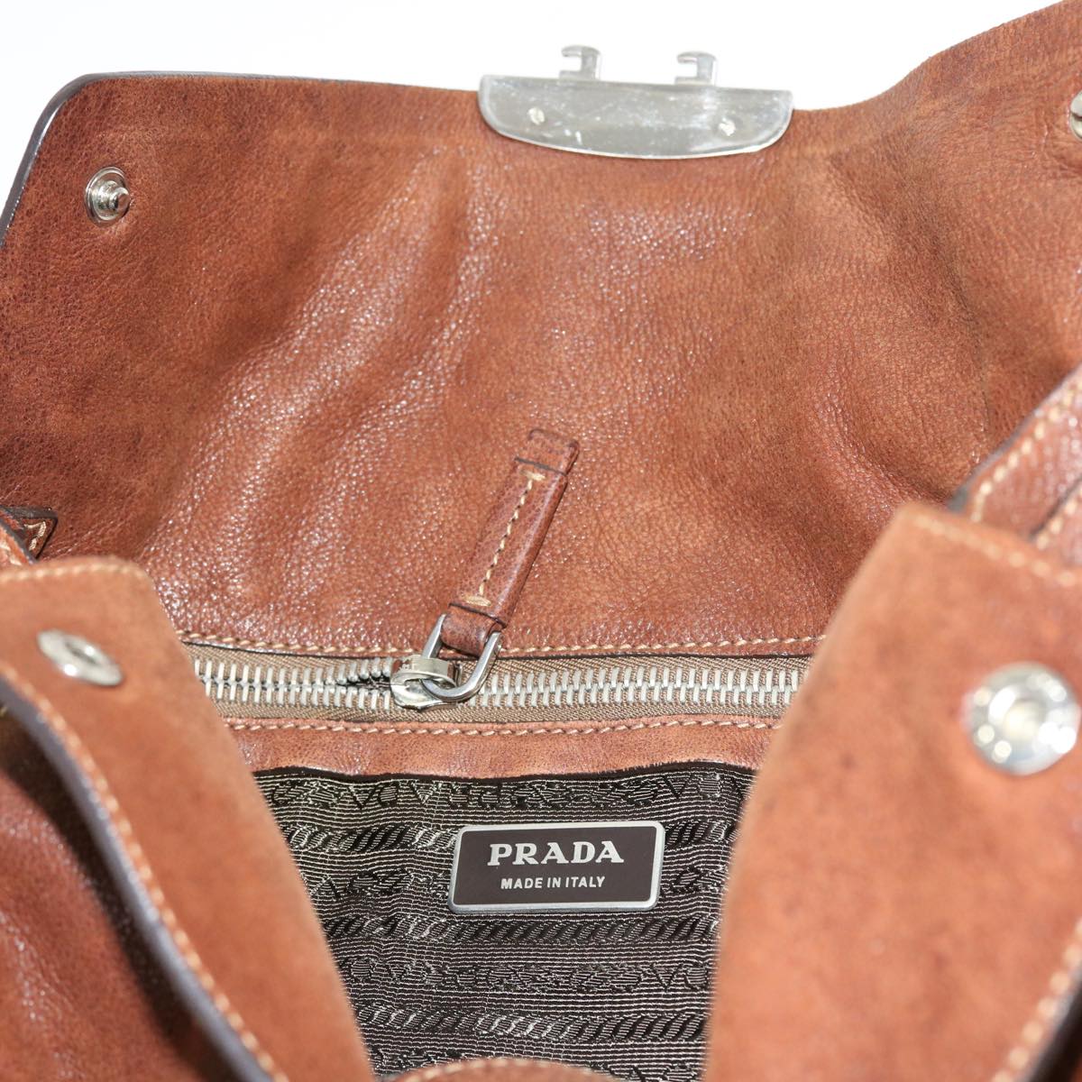 PRADA Shoulder Bag Leather Brown Auth ar10240