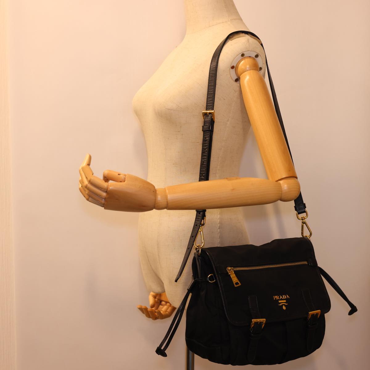 PRADA Shoulder Bag Nylon Black Auth ar10246