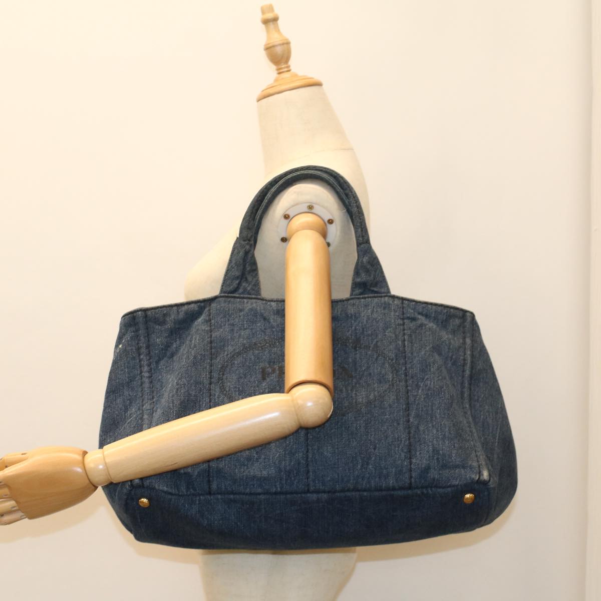 PRADA Canapa GM Hand Bag Canvas Blue Auth ar10269