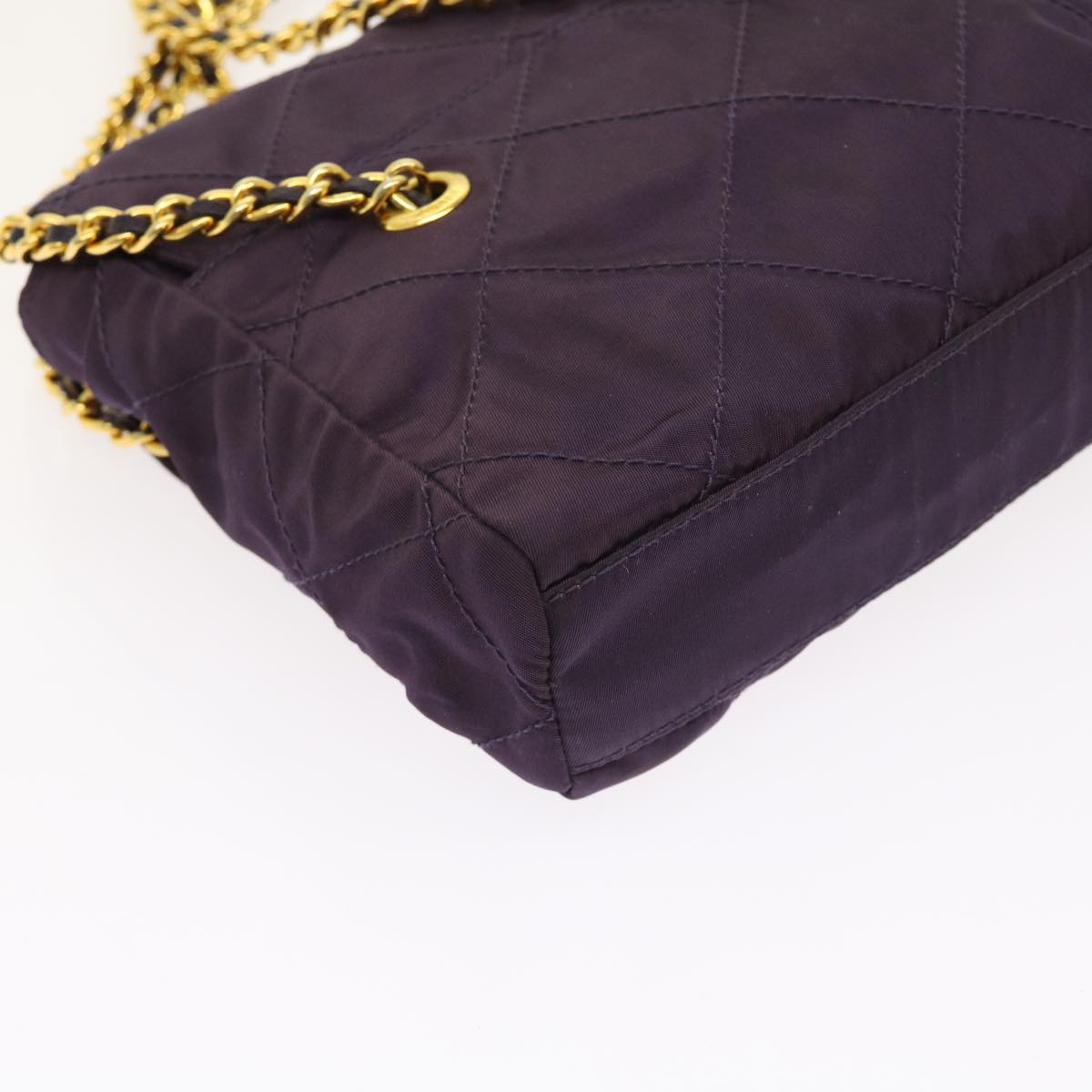 PRADA Quilted Chain Shoulder Bag Nylon Purple Auth ar10285