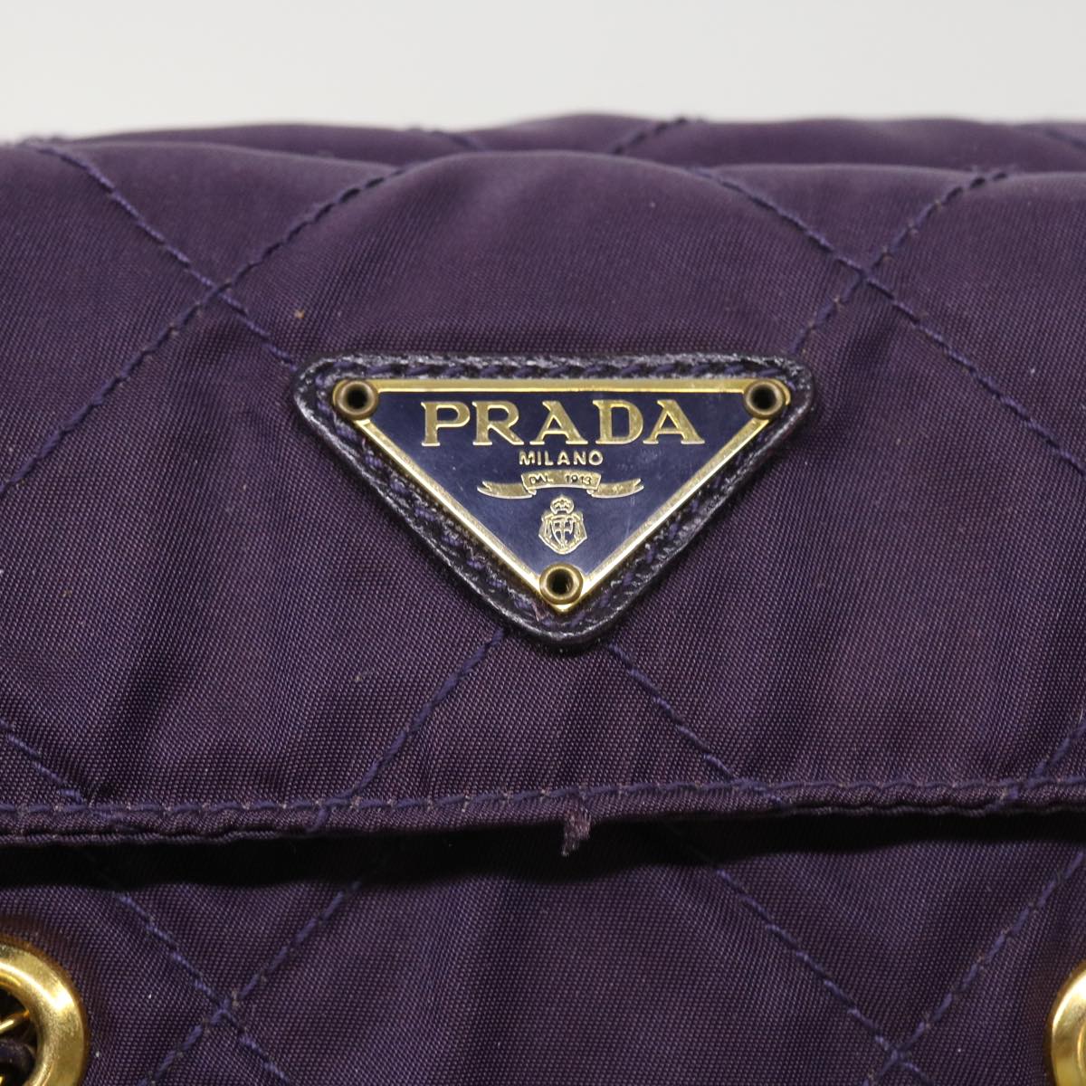 PRADA Quilted Chain Shoulder Bag Nylon Purple Auth ar10285