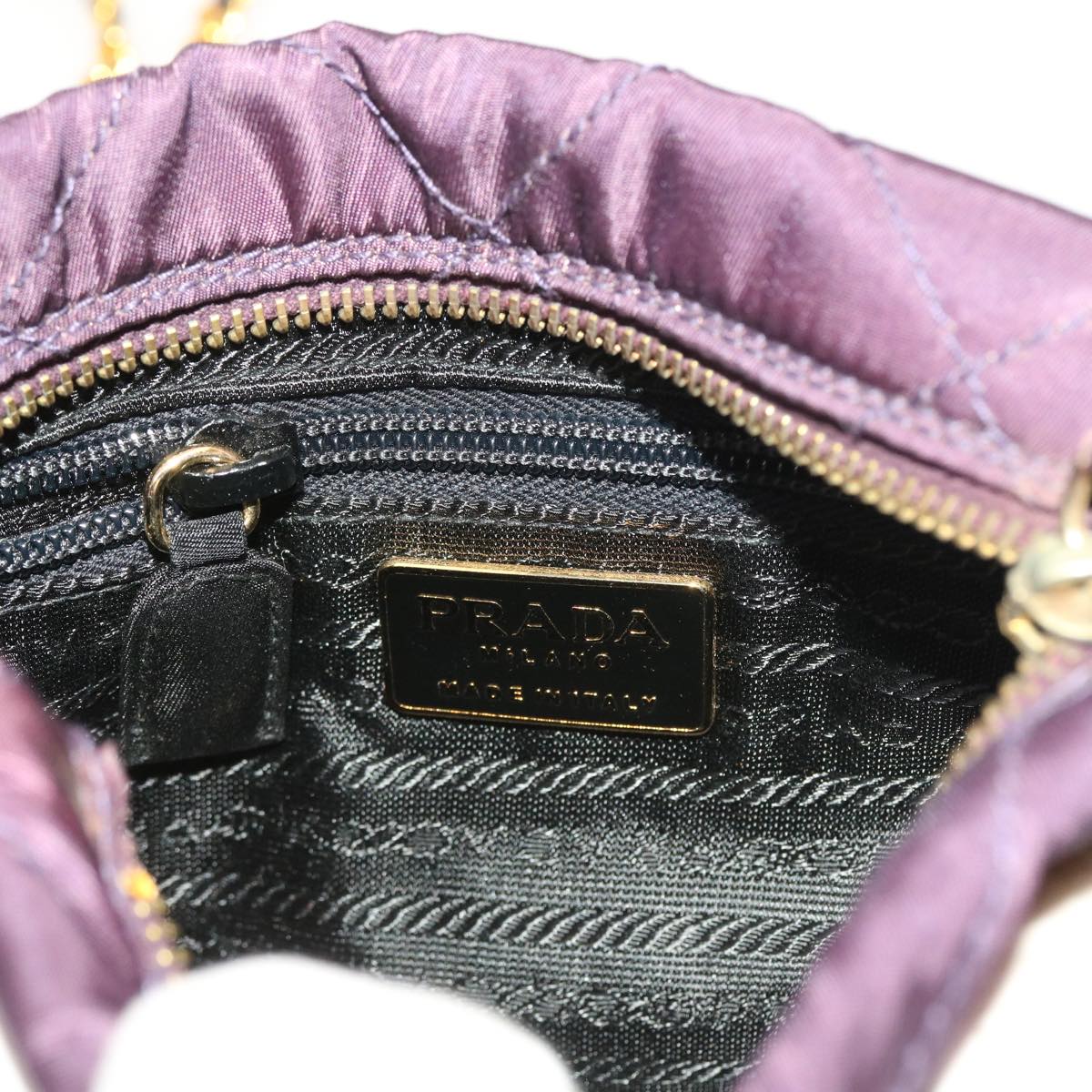 PRADA Quilted Chain Shoulder Bag Nylon Purple Auth ar10285