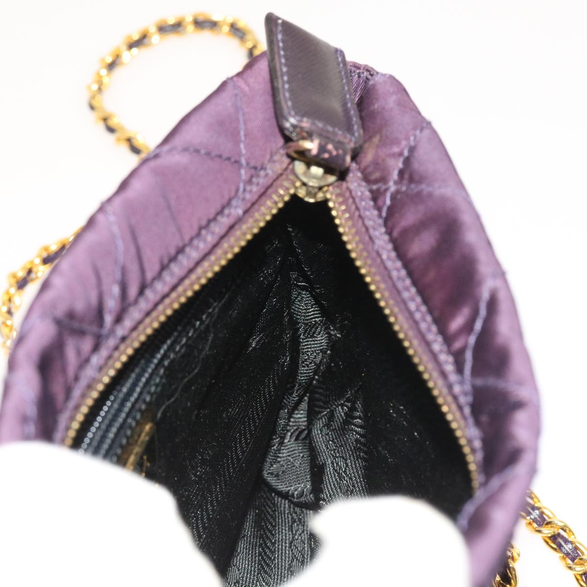 PRADA Quilted Chain Shoulder Bag Nylon Purple Auth ar10285