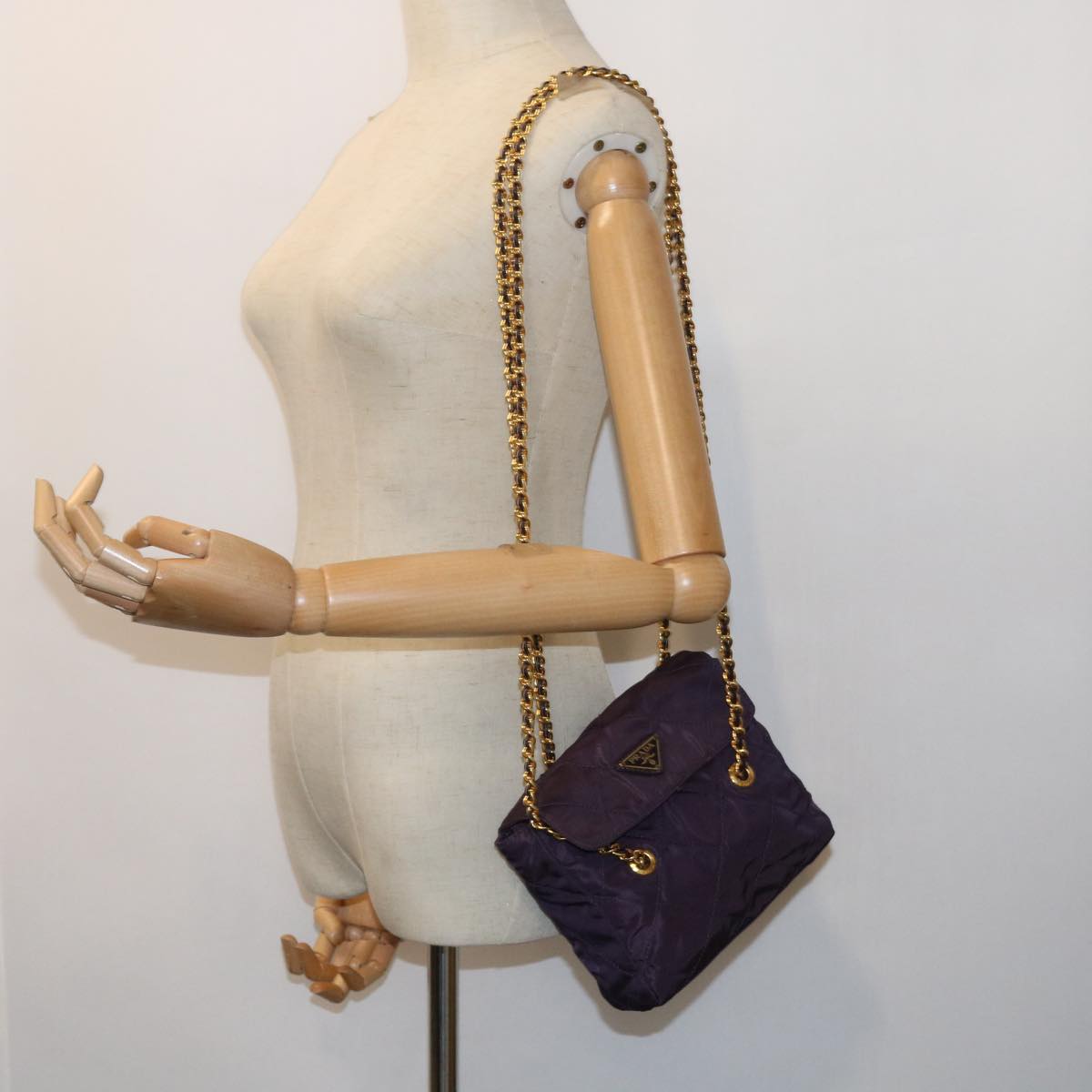 PRADA Quilted Chain Shoulder Bag Nylon Purple Auth ar10285