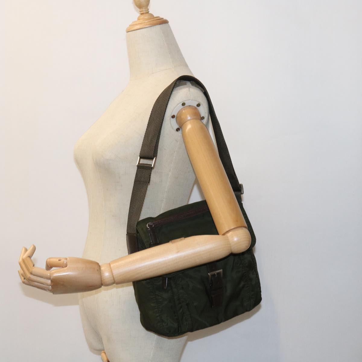 PRADA Shoulder Bag Nylon Khaki Auth ar10297
