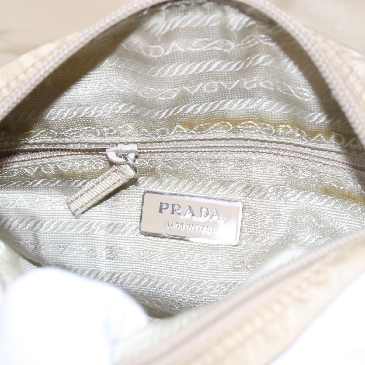 PRADA Shoulder Bag Nylon Beige Auth ar10298