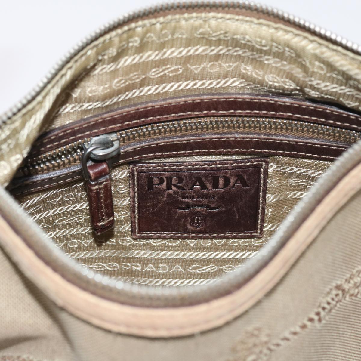 PRADA Shoulder Bag Canvas Beige Auth ar10331