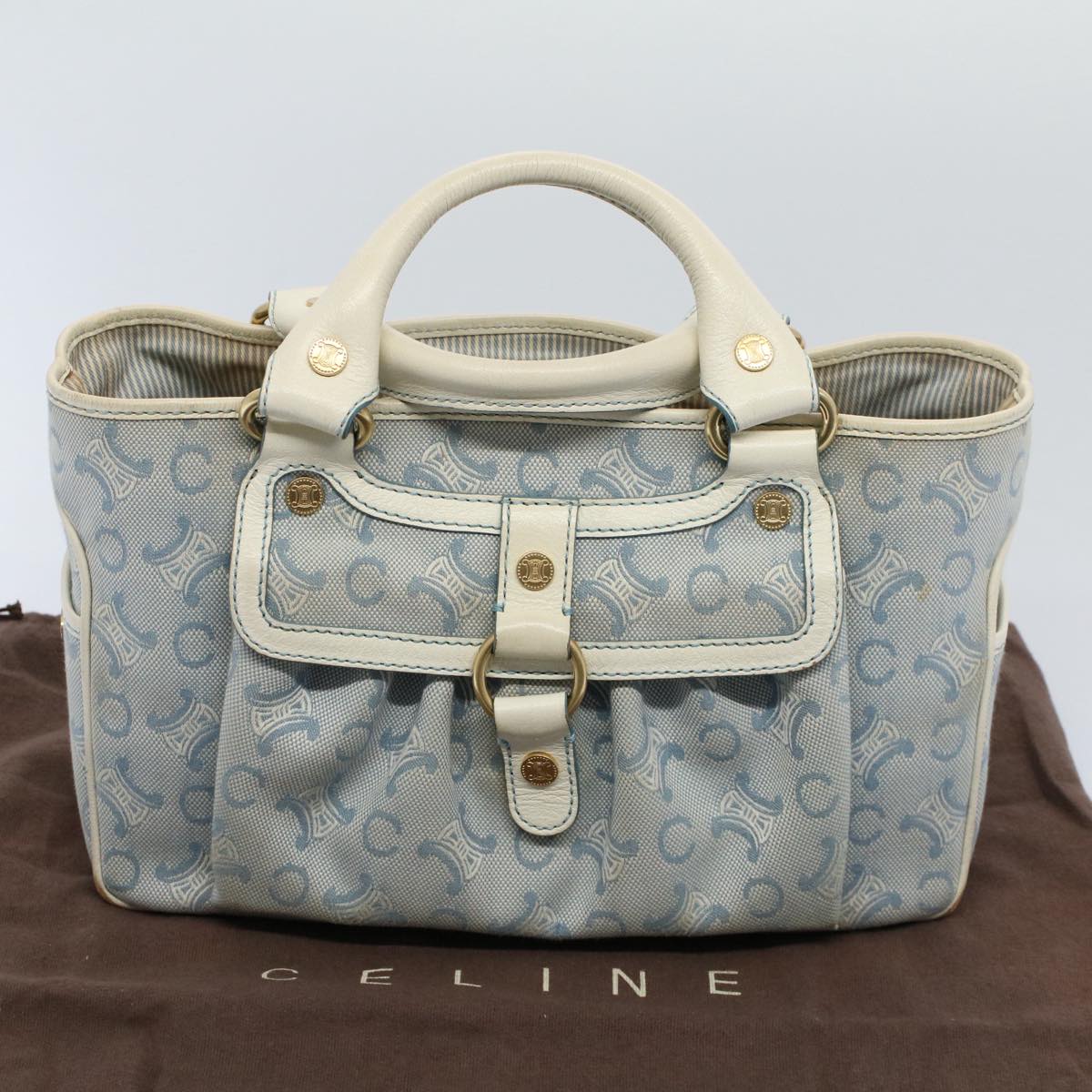 CELINE Paris Macadam Canvas Boogie Bag Hand Bag Light Blue Auth ar10376B