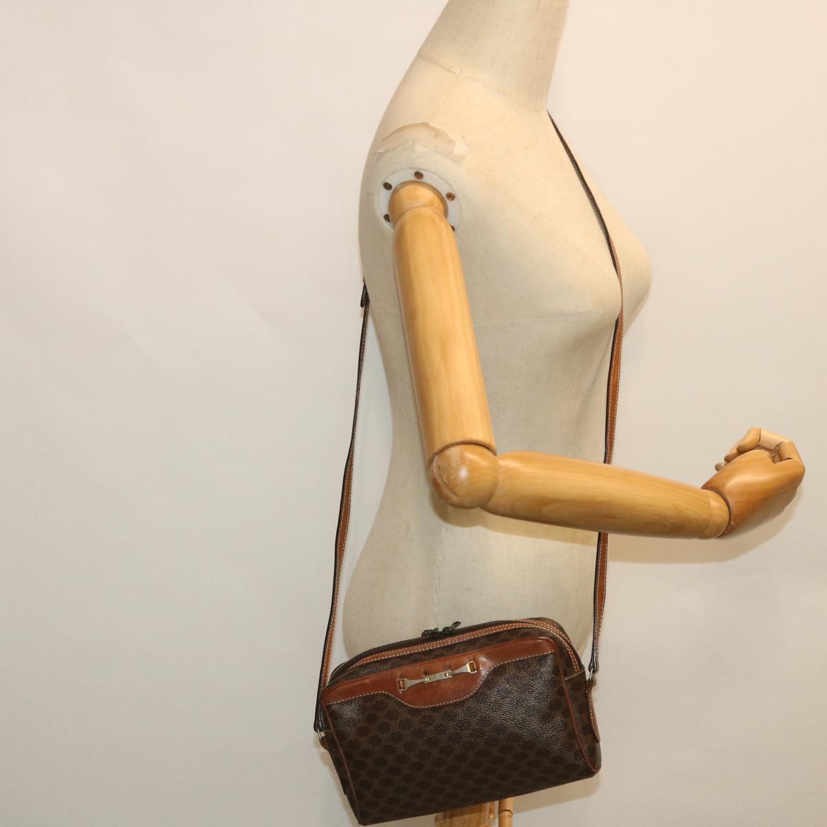 CELINE Macadam Canvas Shoulder Bag PVC Leather Brown Auth ar10380B