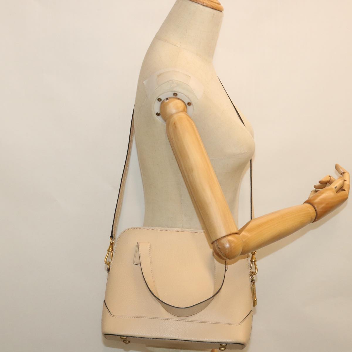 CELINE Hand Bag Leather 2way Beige Auth ar10402