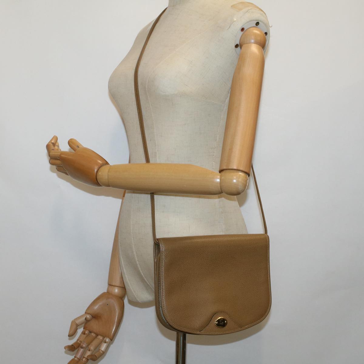 Christian Dior Honeycomb Canvas Shoulder Bag Leather Beige Auth ar10467