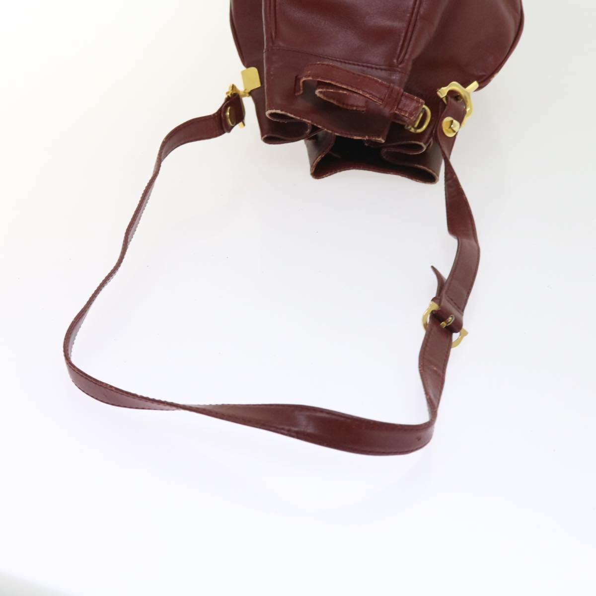 CARTIER Clutch Bag Shoulder Bag Leather 4Set Wine Red Auth ar10504