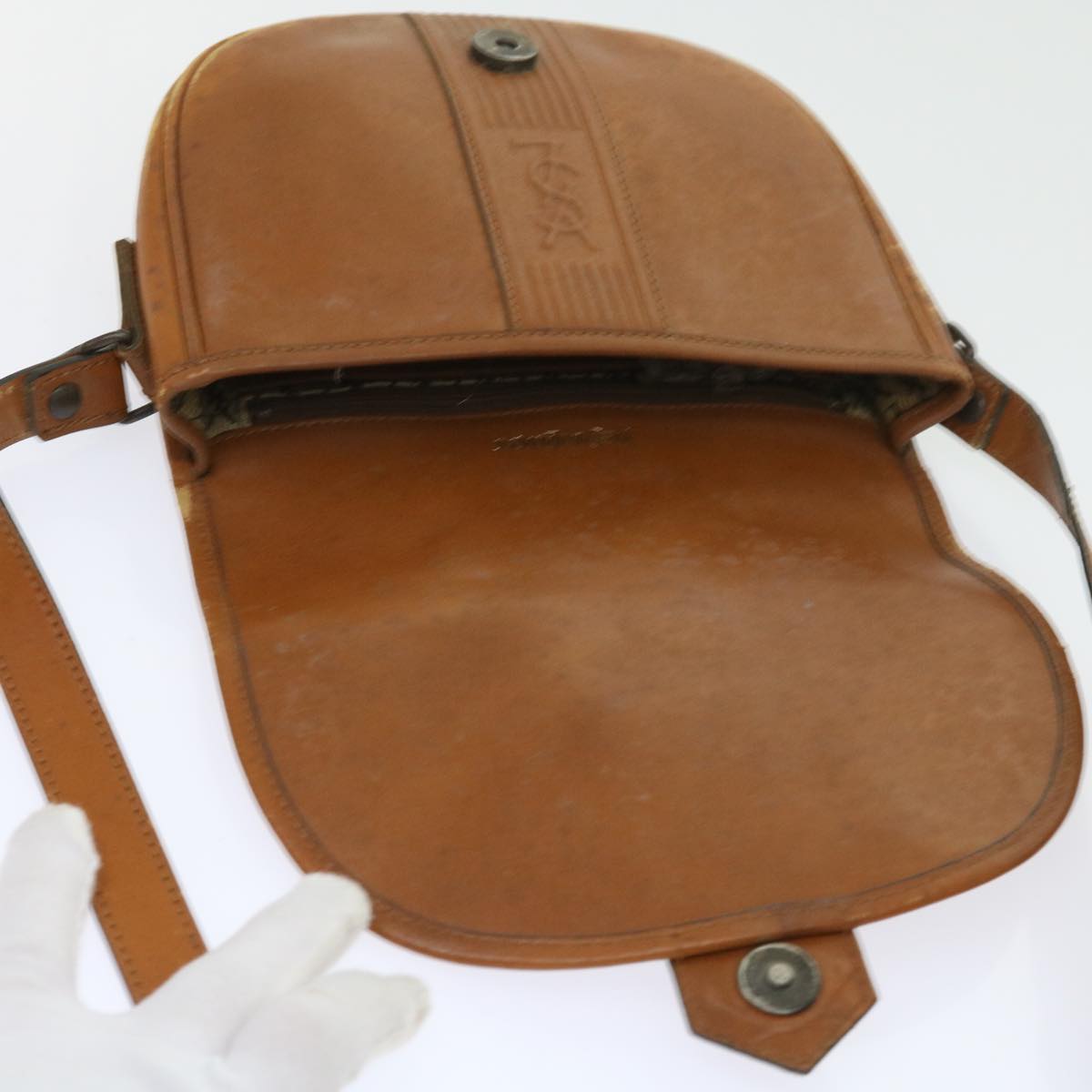 SAINT LAURENT Clutch Bag Shoulder Bag Leather 2Set Brown Gray Auth ar10512