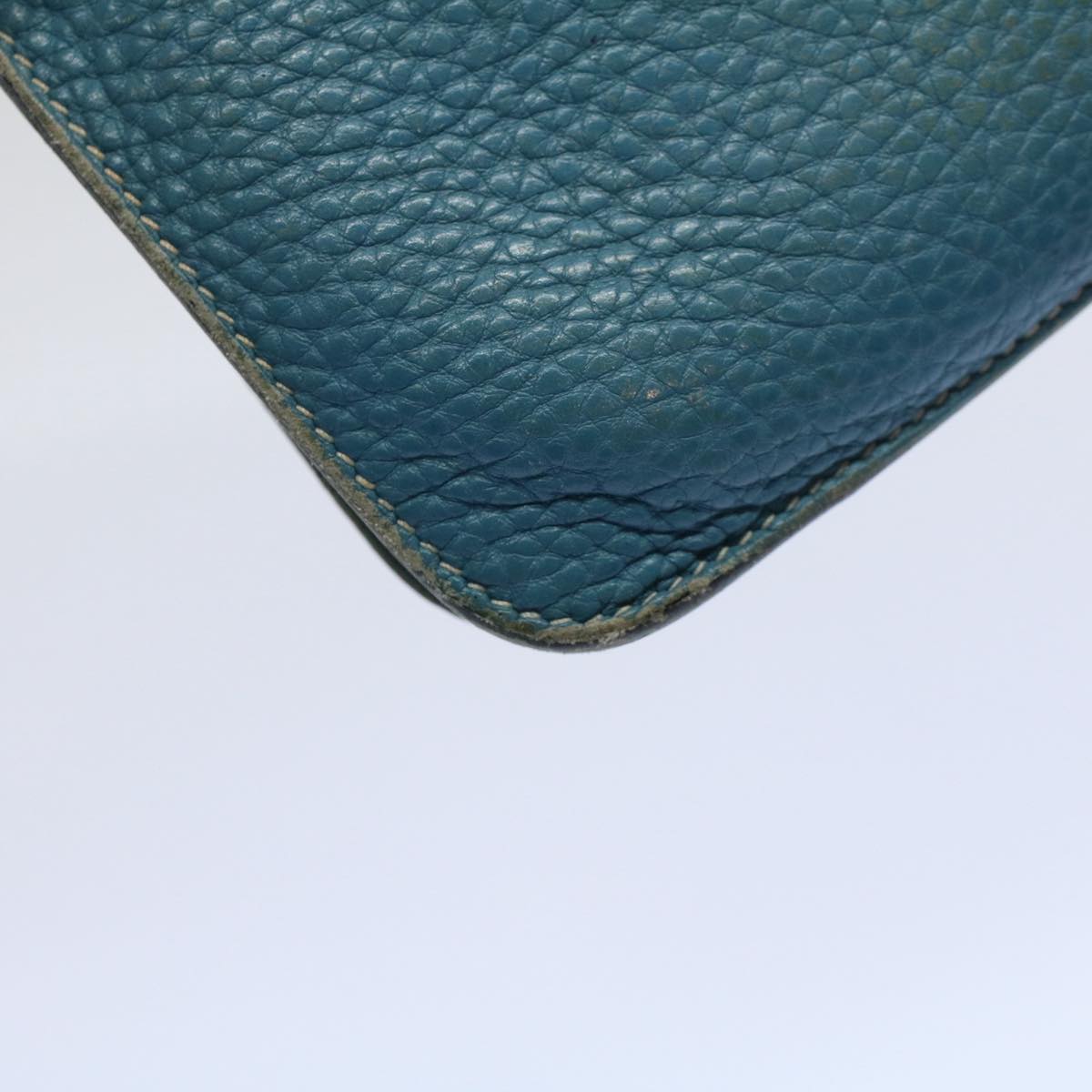 HERMES Dogon GM Wallet Leather Blue Auth ar10643B