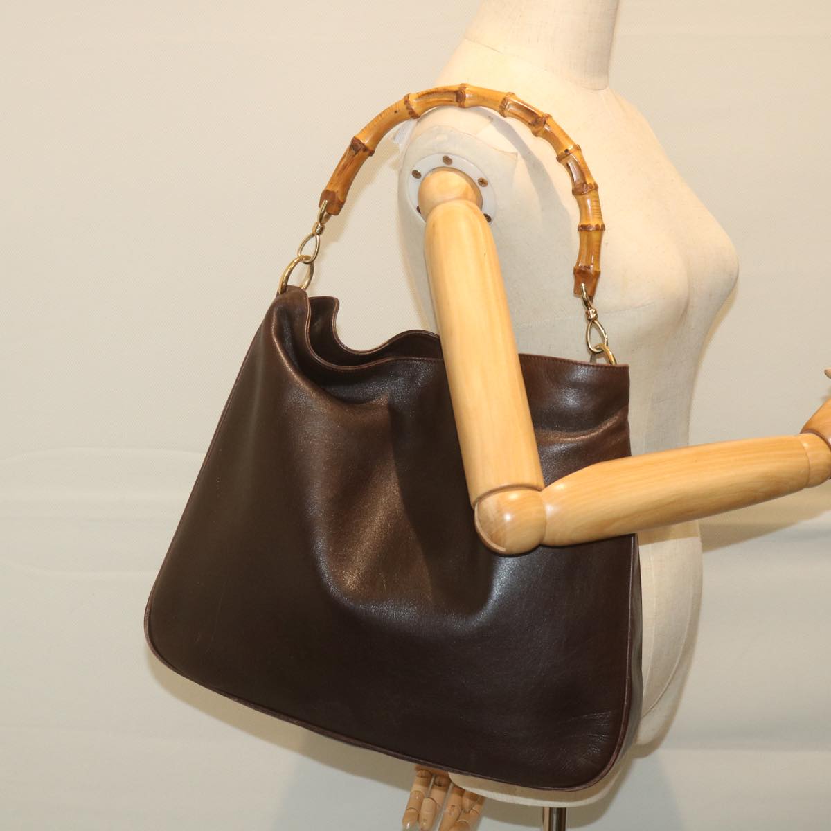 GUCCI Bamboo Shoulder Bag Leather Brown Auth ar10677