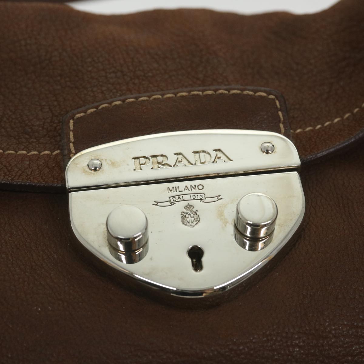 PRADA Shoulder Bag Leather Brown Auth ar10724