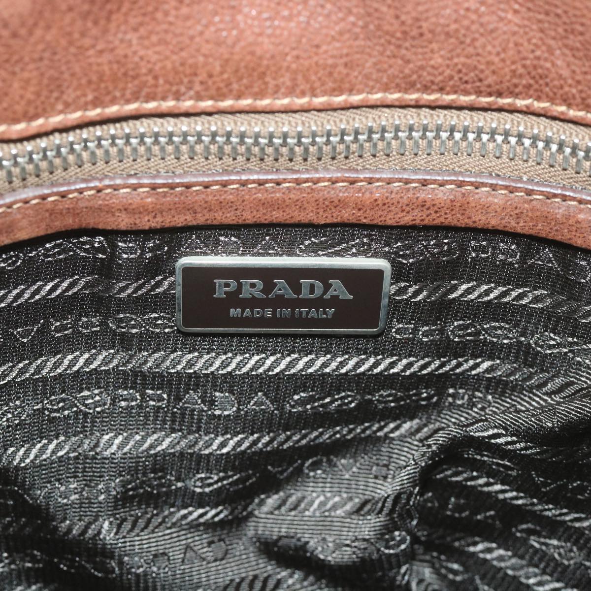 PRADA Shoulder Bag Leather Brown Auth ar10724