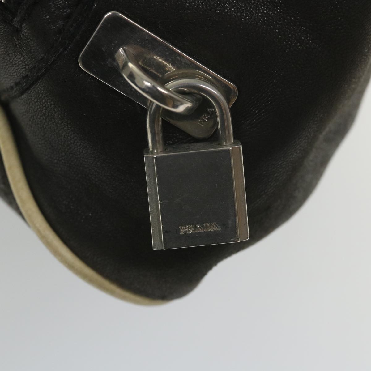 PRADA Boston Bag Leather Black Auth ar10776