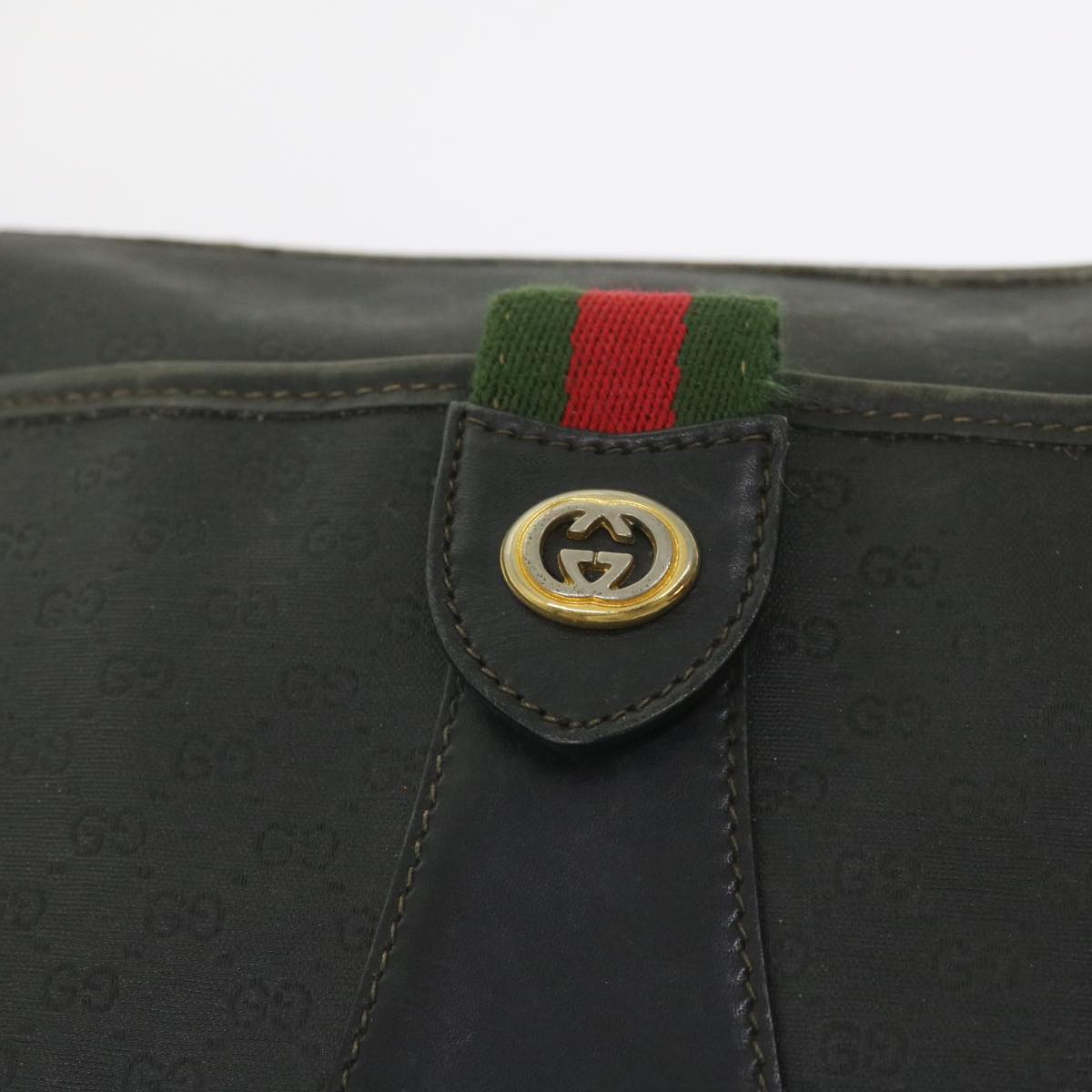 GUCCI Micro GG Canvas Web Sherry Line Bag Black 001 754 6177 Auth ar10783