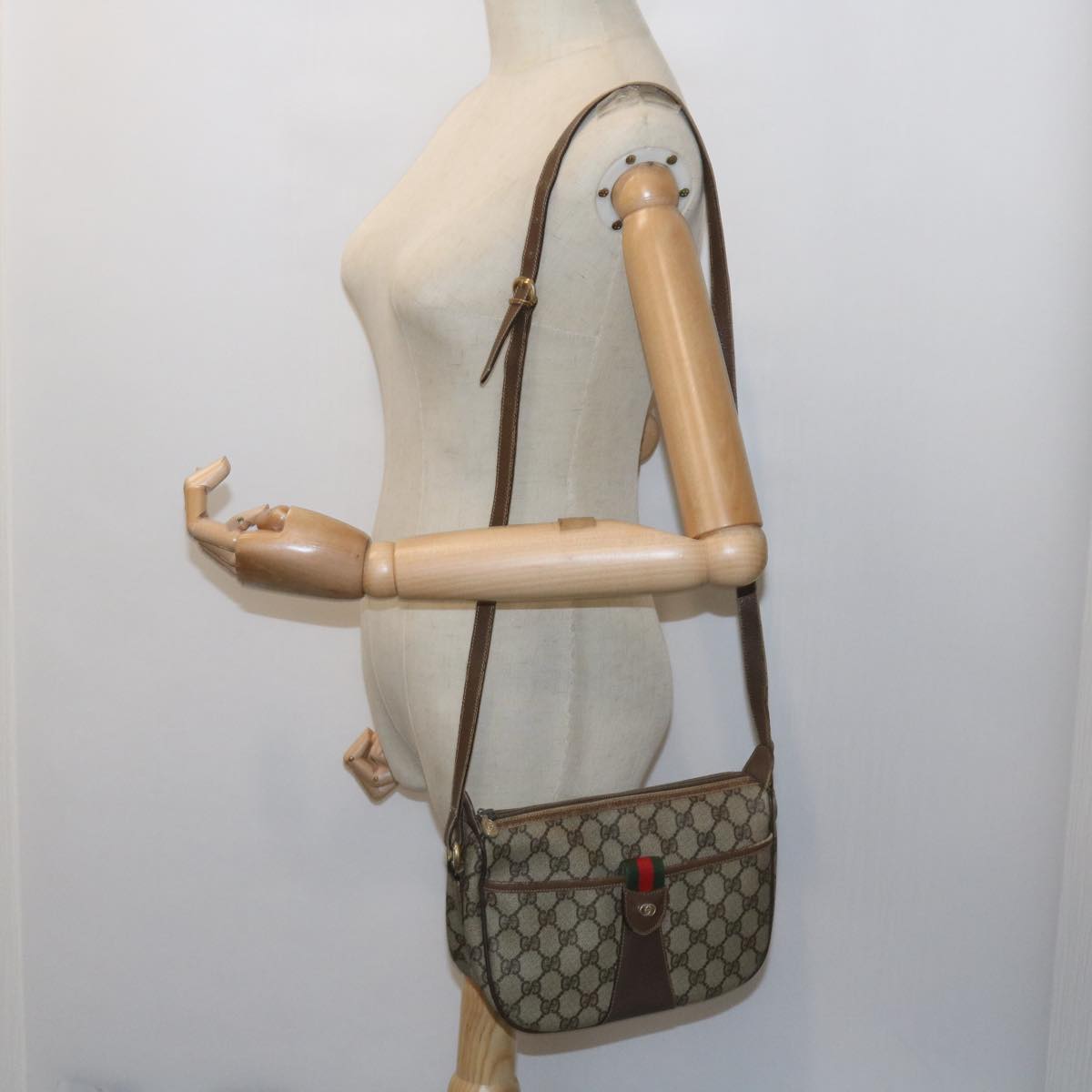 GUCCI GG Supreme Web Sherry Line Bag Beige Red 001 123 6177 023 Auth ar10784