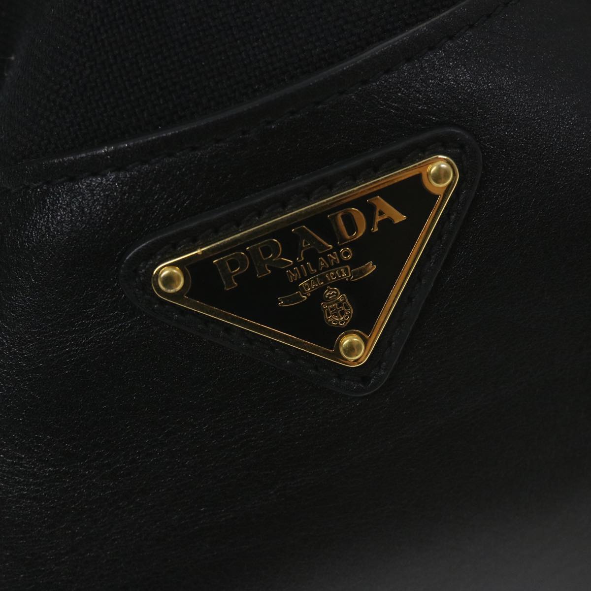 PRADA Shoulder Bag Canvas Leather Black Auth ar10819