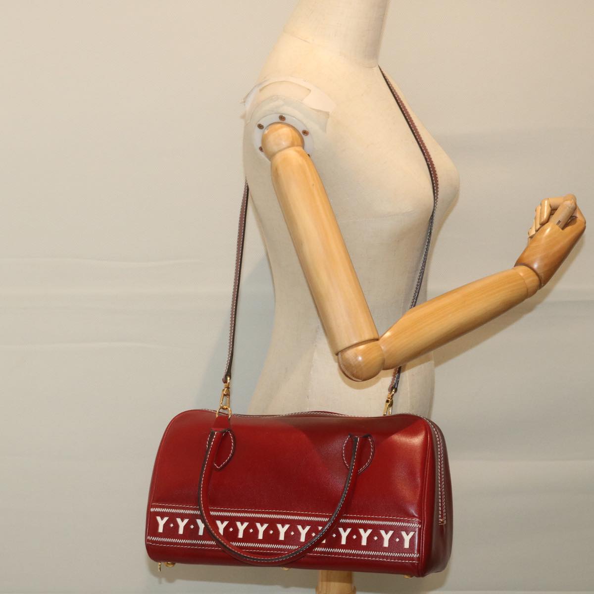 SAINT LAURENT Hand Bag Leather 2way Red Auth ar10866