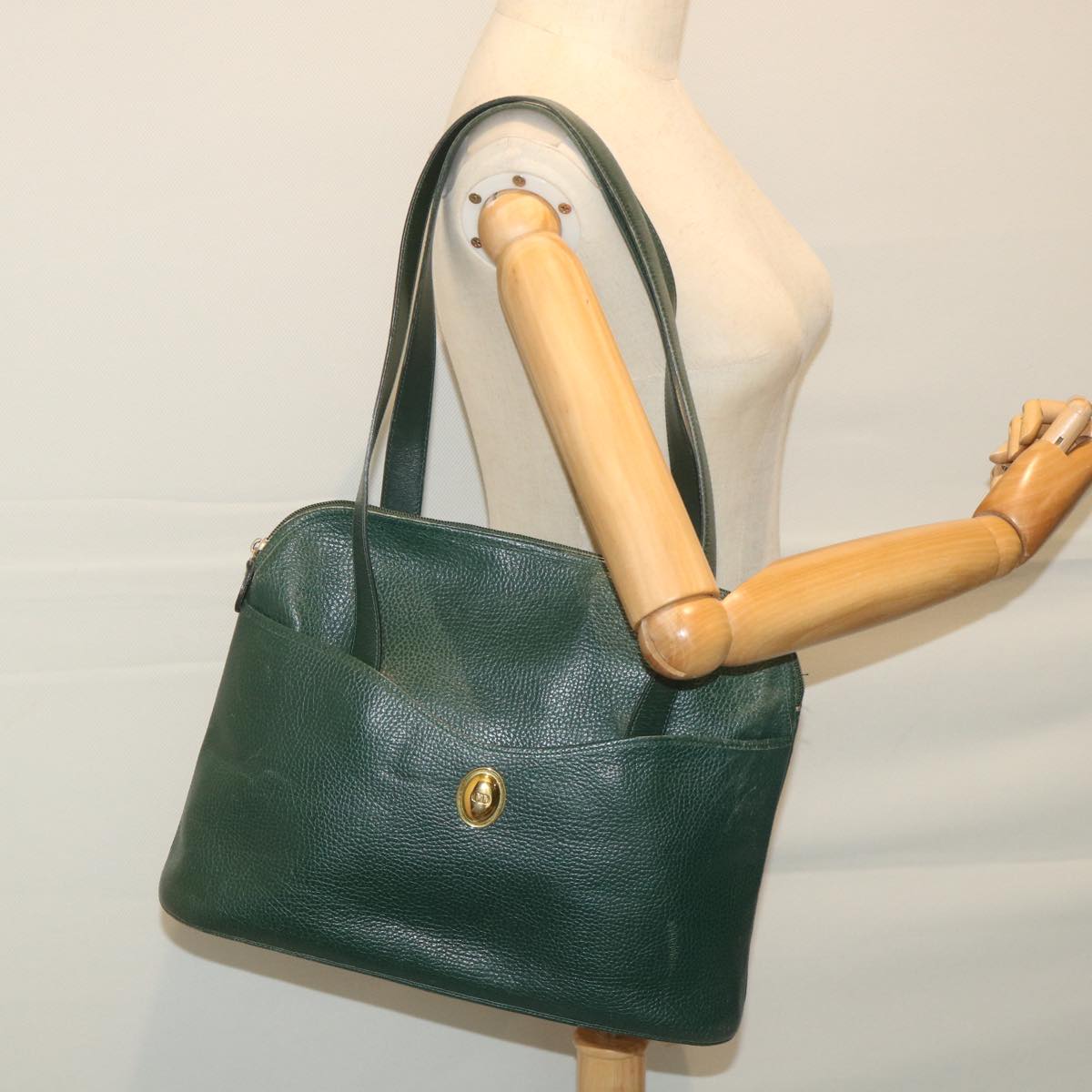 Christian Dior Shoulder Bag Leather Green Auth ar10881