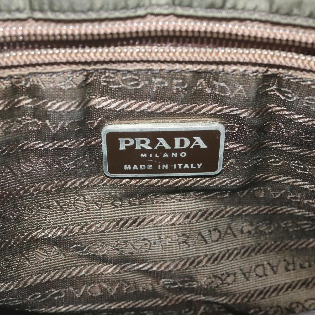 PRADA Chain Shoulder Bag Nylon Khaki Auth ar10884