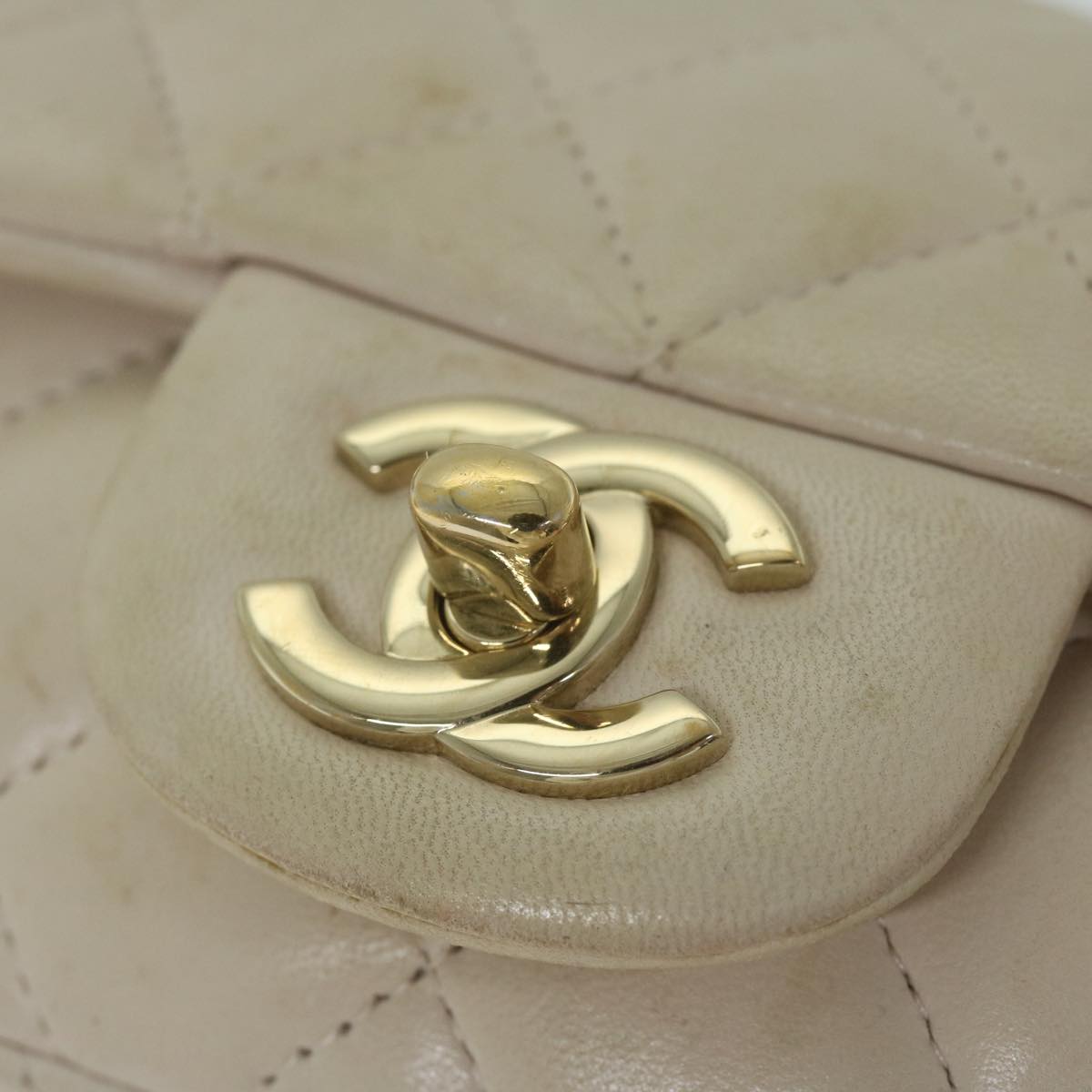 CHANEL Mini Matelasse Turn Lock Shoulder Bag Lamb Skin Beige CC Auth ar10895A