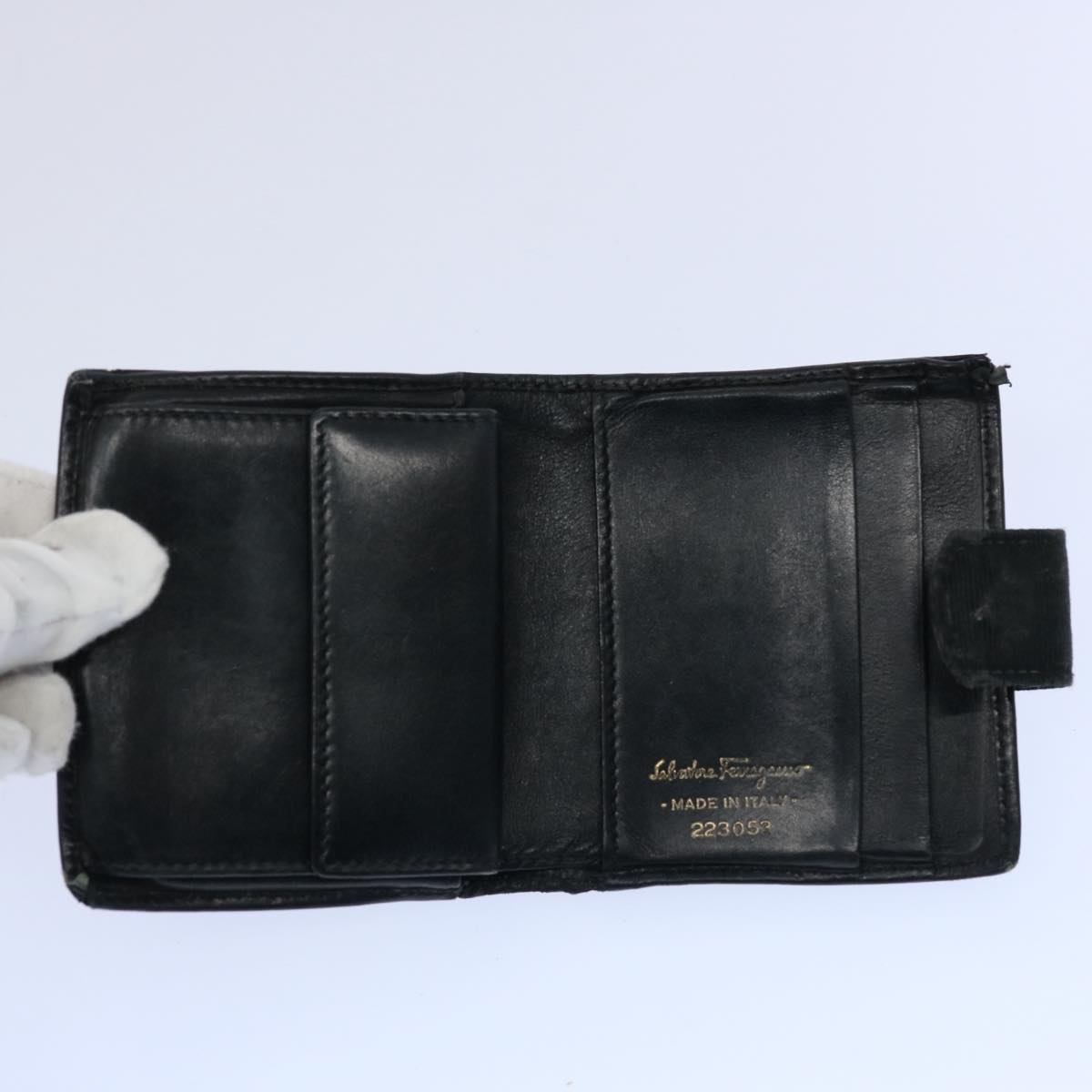 Salvatore Ferragamo Key Holder Wallet Leather 10set Black White Auth ar10910