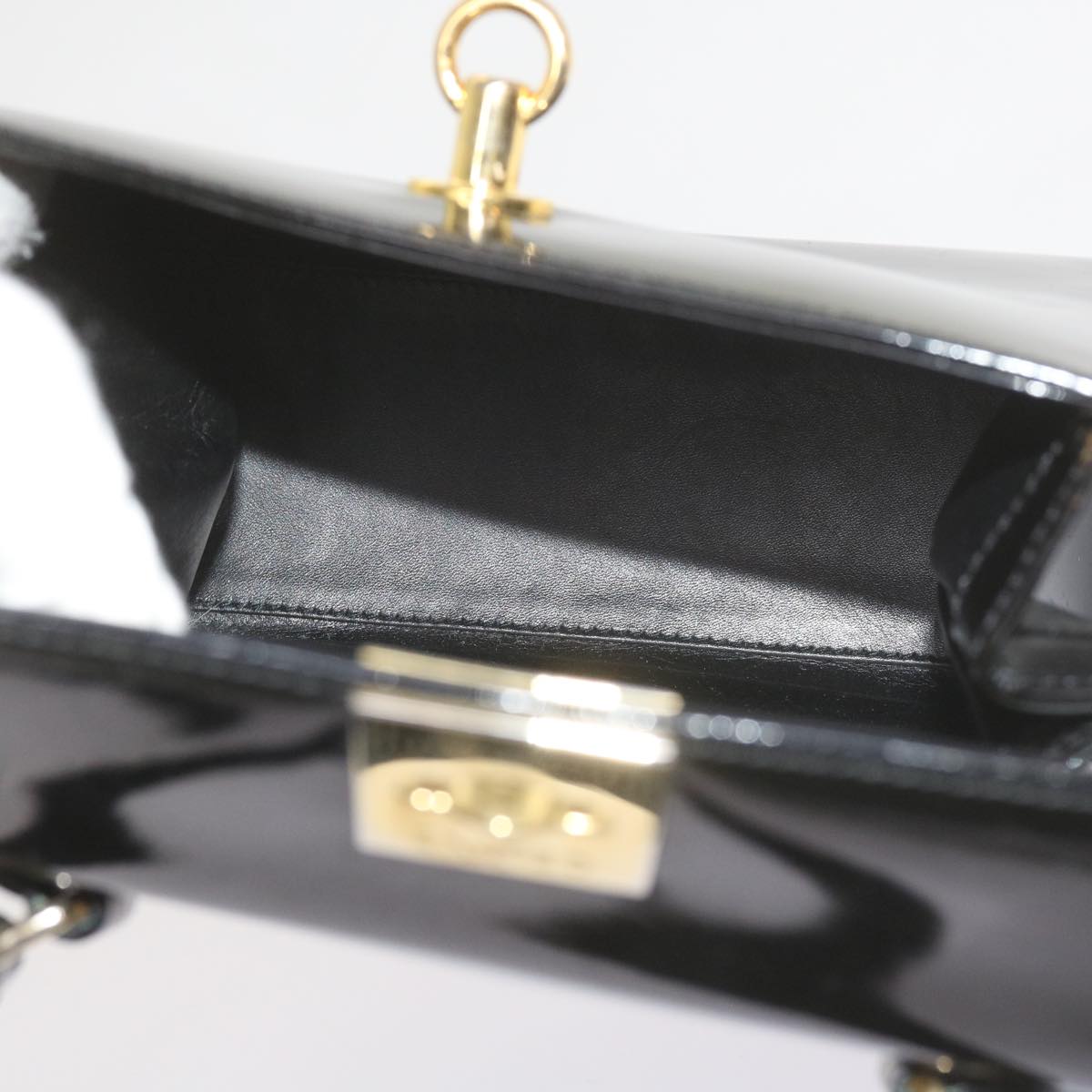 CELINE Hand Bag Patent leather 2way Black Auth ar10948B