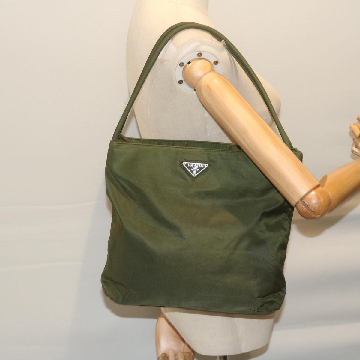 PRADA Shoulder Bag Nylon Khaki Auth ar11025