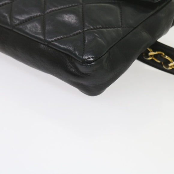 CHANEL Matelasse Turn Lock Chain Waist bag Lamb Skin Black CC Auth ar11054
